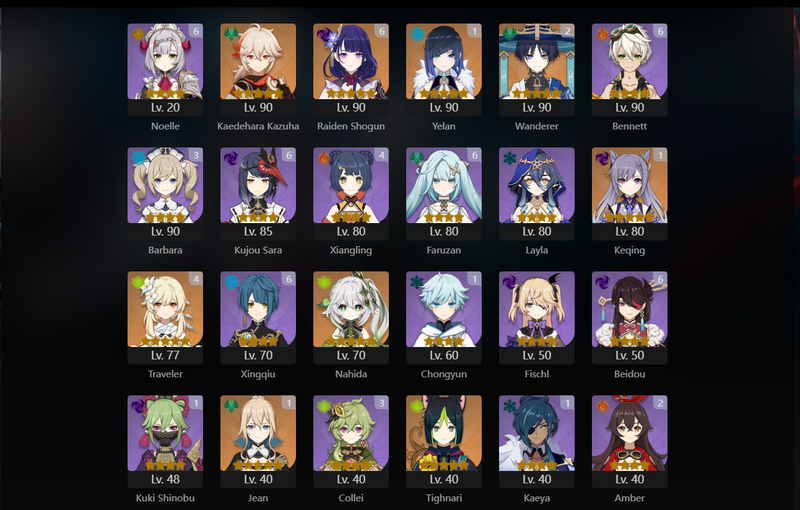 [Asia] AR56 - Eula, Albedo, Kazuha, Nahida, Tighnari, Diluc, Yelan(C1), Keqing(C1), Jean(C1), Wanderer(C2), Raiden Shogun(C6)[Dead:f]