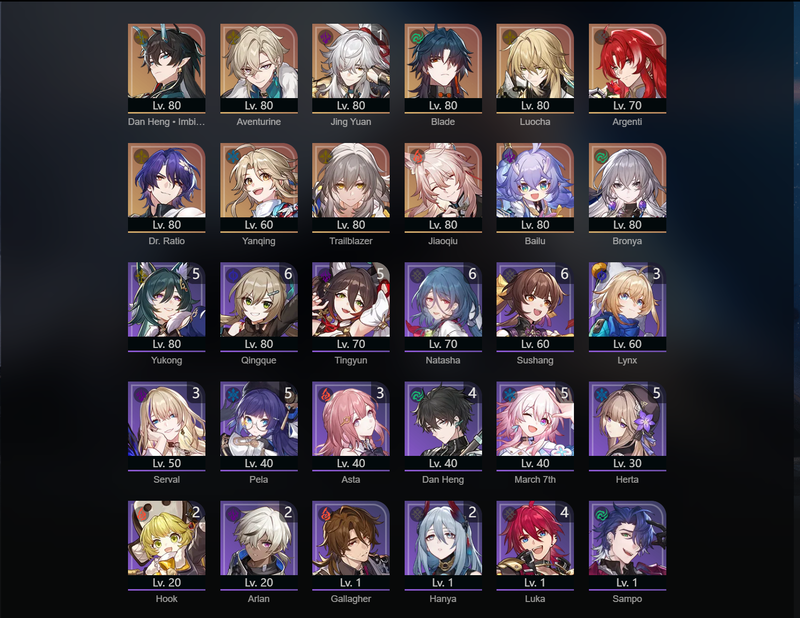 [Asia] TL70 - Jiaoqiu,Dan Heng,Aventurine,Blade,Luocha,Argenti,Yanqing,Bailu,Bronya