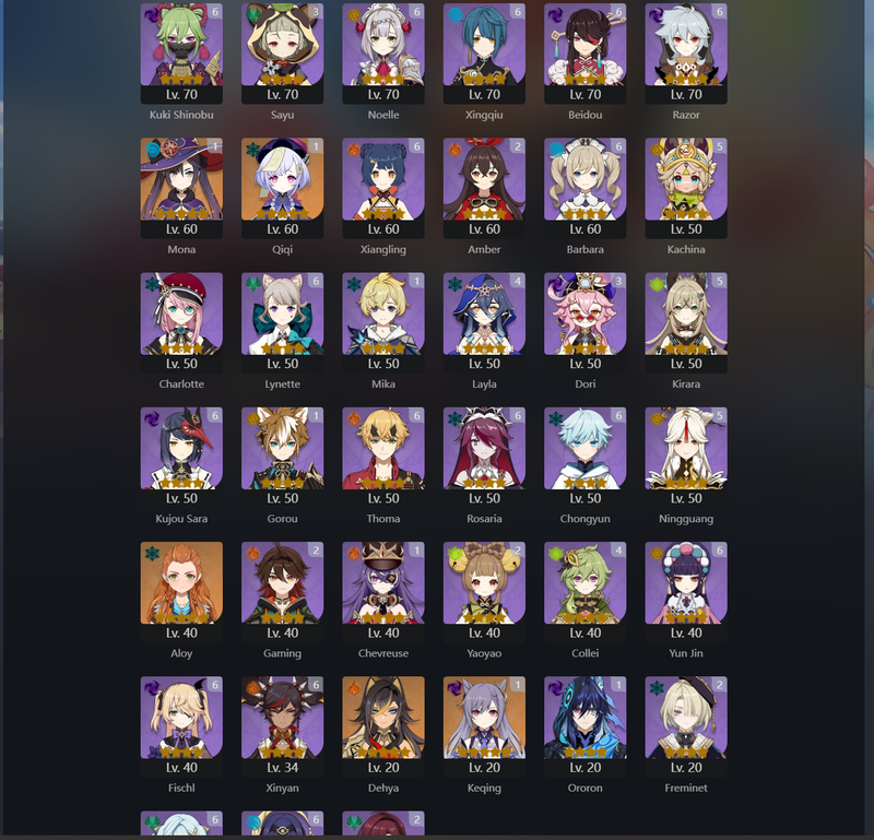 [Eu] AR60 - Chasca,Mualani,Clorinde,Navia,Neuvillette,Wriothesley,Lyney,Alhaitham,Yelan,Raiden Shogun,Eula,Kazuha,Hu Tao,Zhongli,Xiao,Xilonen,Arlecchino(C1),Nahida(C2)