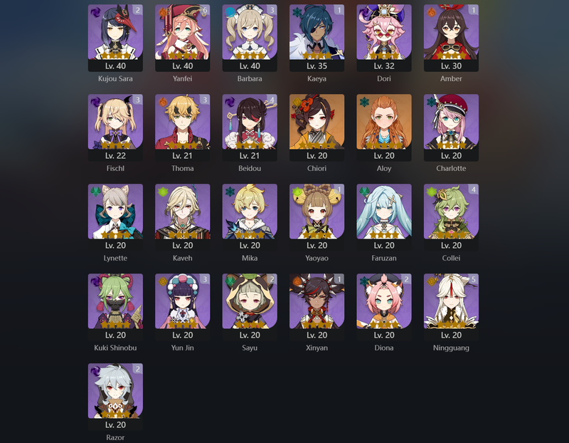 [Eu] AR57 - Hu Tao,Zhongli,Klee,Venti,Furina,Nahida,Diluc,Shenhe,Raiden Shogun,Chiori,Mona(C1),Ayaka(C1),Tighnari(C1),Keqing(C5)