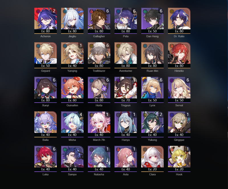 [America] TL69 - Jingliu,Gepard,Aventurine,Ruan Mei,Himeko,Bailu,Clara,Yanqing(E1),Acheron(E2)