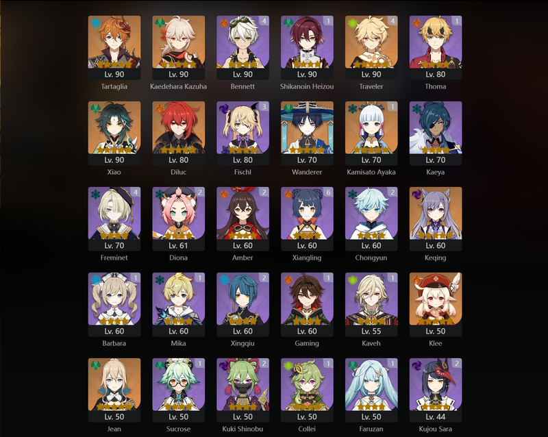 [Asia] AR56 - Tartaglia, Kazuha, Xiao, Diluc, Wanderer, Keqing, Klee, Jean, Ayaka(C1)