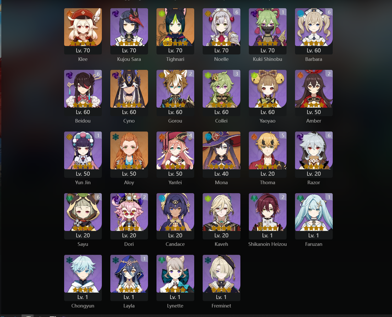 [Asia] AR60 - Xiao, Albedo, Kazuha, Yoimiya, Eula, Ganyu, Yelan, Neuvillette, Venti, Itto, Ayato, Klee, Tighnari, Cyno, Mona, Zhongli(C1), Tartaglia(C1), Keqing(C1), Raiden Shogun(C1), Jean(C2), Qiqi(C2),Diluc(C3)