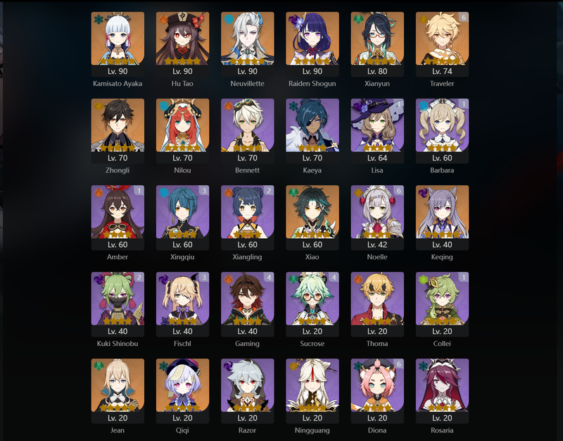 [Asia] AR57 - Ayaka, Hu Tao, Neuvillette, Raiden Shogun, Xianyun, Zhongli, Nilou, Xiao, Keqing, Jean, Qiqi