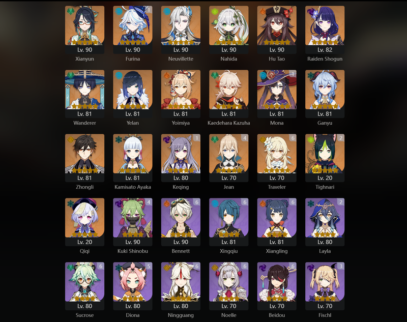 [Asia] AR60 - Ayaka,Xianyun,Neuvillette,Navia,Hu Tao,Raiden Shogun,Wanderer,Yelan,Yoimiya,Kazuha,Ganyu,Zhongli,Qiqi,Furina(C1),Mona(C1),Keqing(C1),Tighnari(C2),Jean(C5)