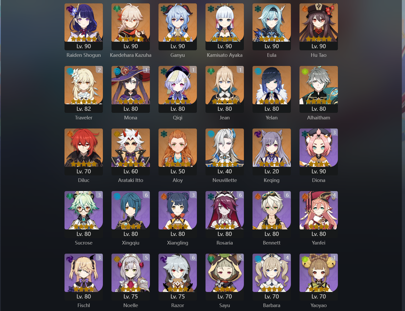 [America] AR57 - Raiden shogun,Kazuha,Ganyu,Ayaka,Eula,Hu Tao,Yelan,Alhaitham,Diluc,Itto,Neuvillette,Keqing,Mona(C1),qiqi(C1),Jean(C1)