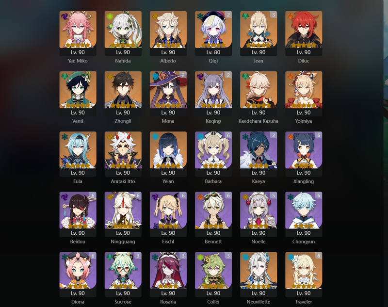 [Asia] AR60 - Miko, Nahida,Albedo,Diluc,Venti,Zhongli,Kazuha,Yoimiya,Eula,Itto,Neuvillette,Ayaka,Qiqi(C2),Mona(C2),KEqing(C2),Jean(C3)