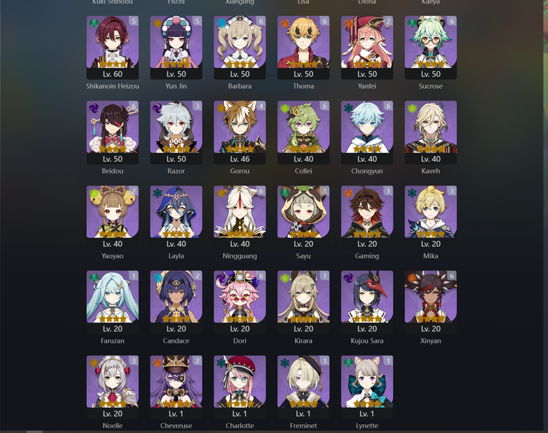 [America] AR59 - Nahida,Yelan,Kazuha,Zhongli,Ayaka,Xiao,Neuvillette,Ganyu,Venti,Cyno,Itto,Dehya,Ayato,Xianyun,Tighnari(C1),Diluc(C1)