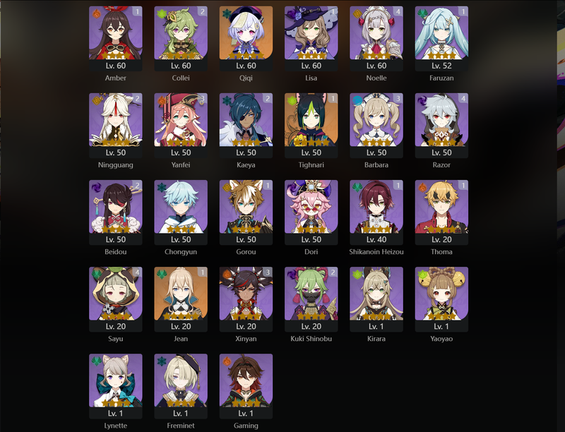 [Asia] AR58 - Zhongli,Ganyu,Xiao,Venti,Kazuha,Tartaglia,Qiqi,Albedo(C1),Tighnari(C1),Jean(C1),Mona(C3)