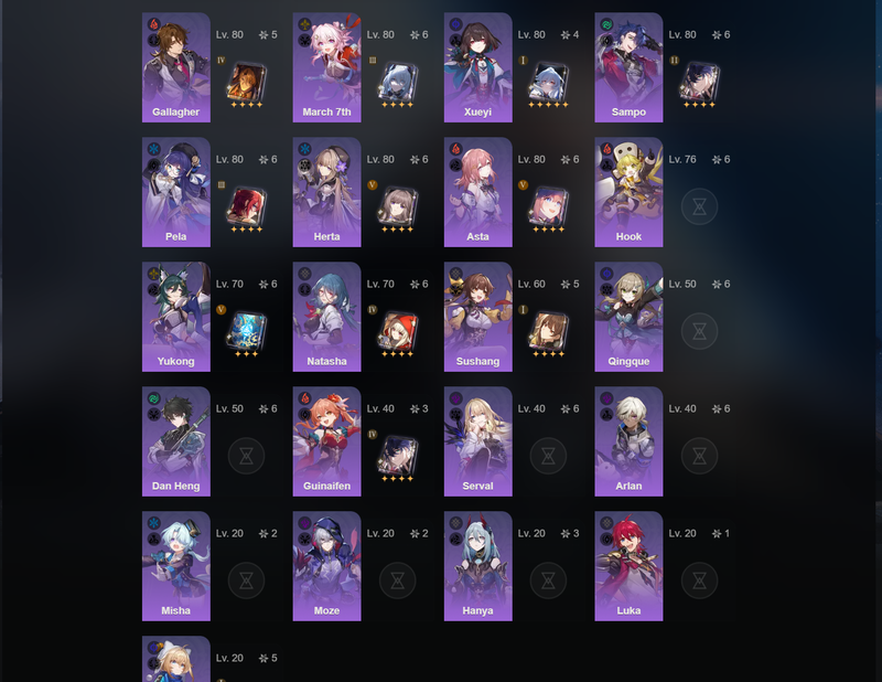 [America] TL70 - Seele,Dan Heng,Clara,Bronya,Firefly,Robin,Acheron,Sparkle,Ruan Mei,Feixiao,Jingliu,Himeko,Yanqing,Bailu(E1),Silver Wolf(E1),Welt(E2),Gepard(E3)