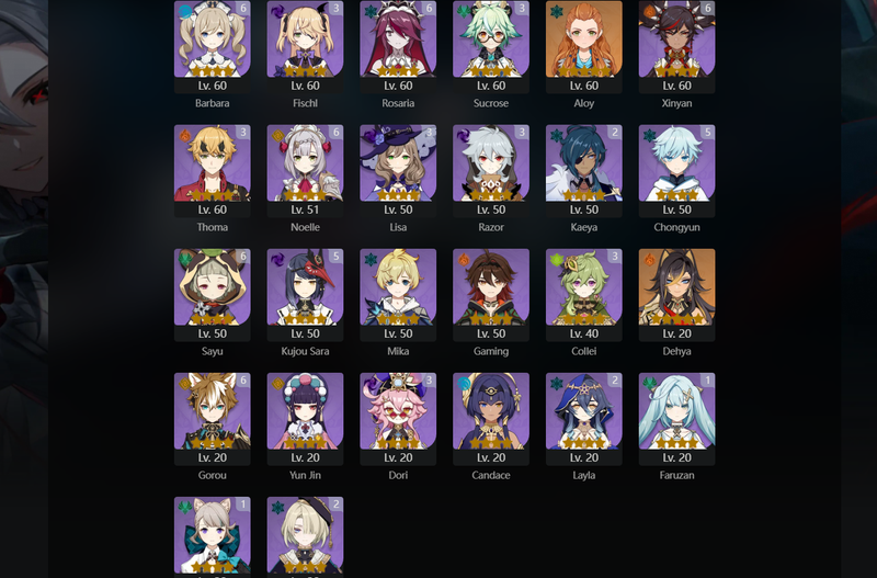 [America] AR59 - Ganyu, Ayaka, Venti, Raiden Shogun, Nahida, Jean, Furina, Navia, Zhongli, Mona, Cyno, Dehya, Tartaglia(C1), Keqing(C1), Qiqi(C1)