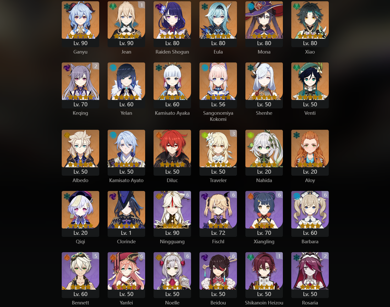 [Asia] AR57 - Ganyu,Raiden Shogun,Eula,Mona,Xiao,Yelan,Ayaka,Kokomi,Shenhe,Venti,Albedo,Ayaka,Diluc,Nahida,Qiqi,Cloridne,Jean(C1),Keqing(C2)