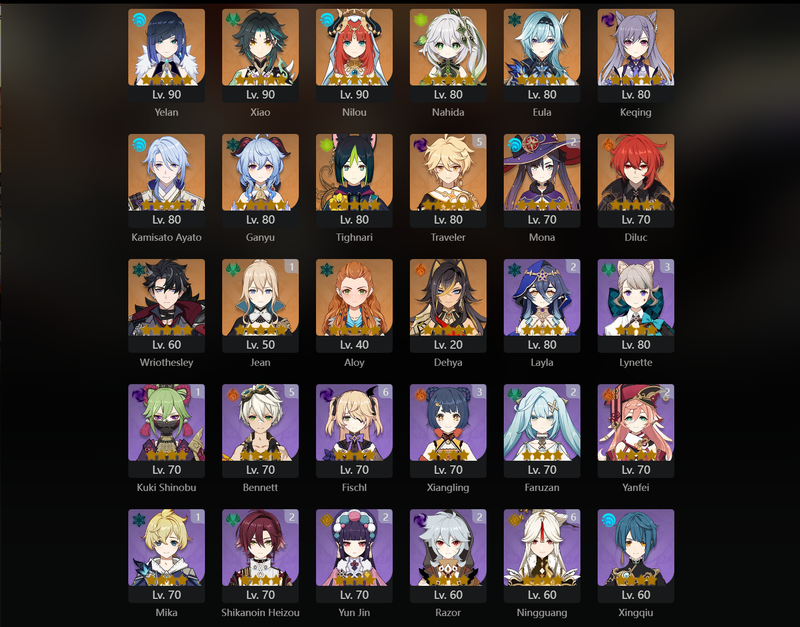 [America] AR57 - Yelan,Xiao,Nilou,Nahida,Eula,Keqing,Ayato,Ganyu,Tighnari,Diluc,Wriothesley,Dehya,Jean(C1),Mona(C2)