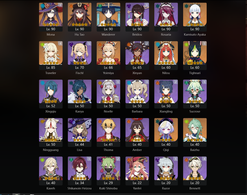 [Asia] AR55 - Hu Tao, Wanderer, Ayaka, Yoimiya, Nilou, Qiqi, Baizhu, Mona(C1), Tighnari(C1)