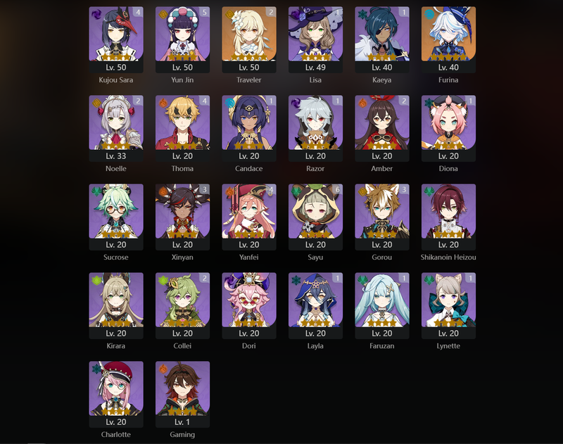 [Asia] AR57 - Ayaka, Diluc, Kazuha, Raiden Shogun, Ayato, Nilou, Zhongli, Nahida, Kokomi, Jean, Furina, Tighnari(C1), Qiqi(C1), Mona(C1)