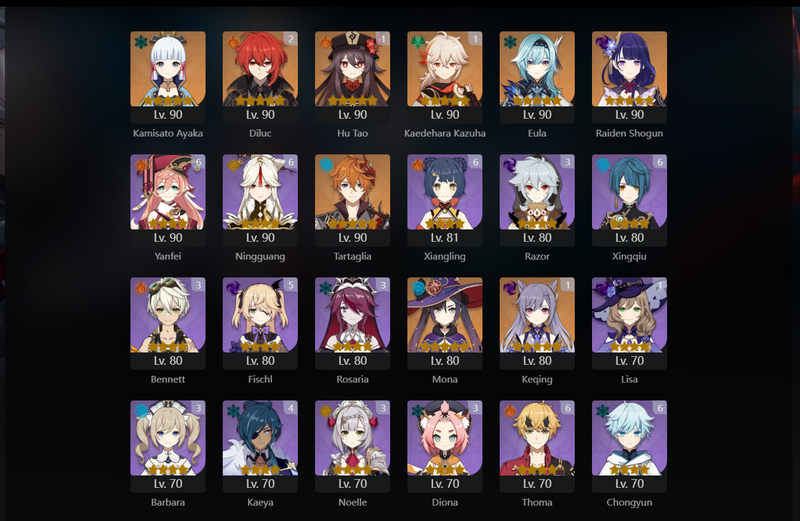 [Asia] AR59 - Arlecchino, Ayaka, Eula, Raiden Shogun, Tartaglia, Mona, Jean, Hu Tao(C1), Kazuha(C1), Keqing(C1), Diluc(C2)