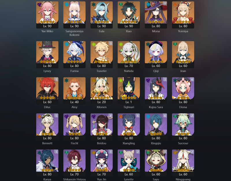 [America] AR56 - Miko,Mokomi,Eula,Xiao,Yoimiya,Lyney,Furina,Nahida,Qiqi,Jean,Xilonen,Tighnari,Mona(C1),Diluc(C1)[Dead:t]