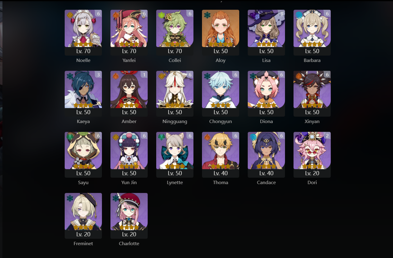 [Asia] AR60 - Lyney,Baizhu,Ayaka,Venti,Hu Tao,Kazuha,Raiden Shogun,Kokomi,Yae Miko,Yelan,Ayato,Nilou,Nahida,Alhaitham,Furina,Navia,Qiqi(C1),Dehya(C1),Xiao(C1),Eula(C1),Itto(C1), Tighnari(C1),Zhongli(C2),Wanderer(C2),Diluc(c3)Cyno(C5),Keqing(c6),Jean(C6)