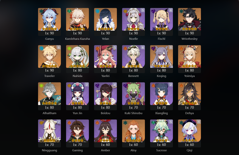 [America] AR57 - Ganyu, Kazuha, Yelan, Wriothesley, Nahida, Yoimiya, Alhaitham, Dehya, Chiori, Keqing(C1), Qiqi(C1), Mona(C3)