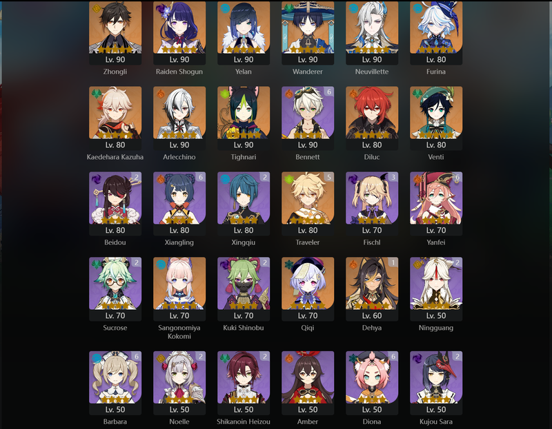 [Asia] AR58 - Zhongli,Raiden Shogun,Yelan,Wanderer,Neuvillette,Furina,Kazuha,Arlecchino,Tighnari,Diluc,Venti,Kokomi,Qiqi,Keqing,Jean,Mona,Dehya(C1)