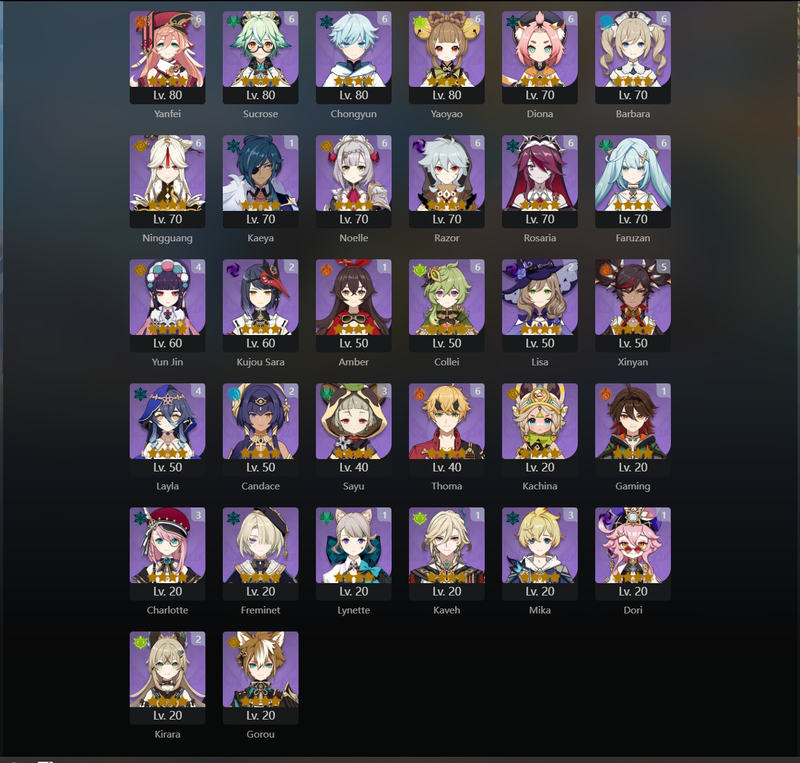 [Eu] AR60 - Xilonen,Furina,Baizhu,Nahida,Nilou,Ayato,Shenhe,Kokomi,Yoimiya,KAzuha,Ganyu,Zhongli,Xiao,Miko,Raiden Shogun,Venti,Alhaitham(C1),Yelan(C1),Ayaka(C2),Jean(C3),Keqing(c5)