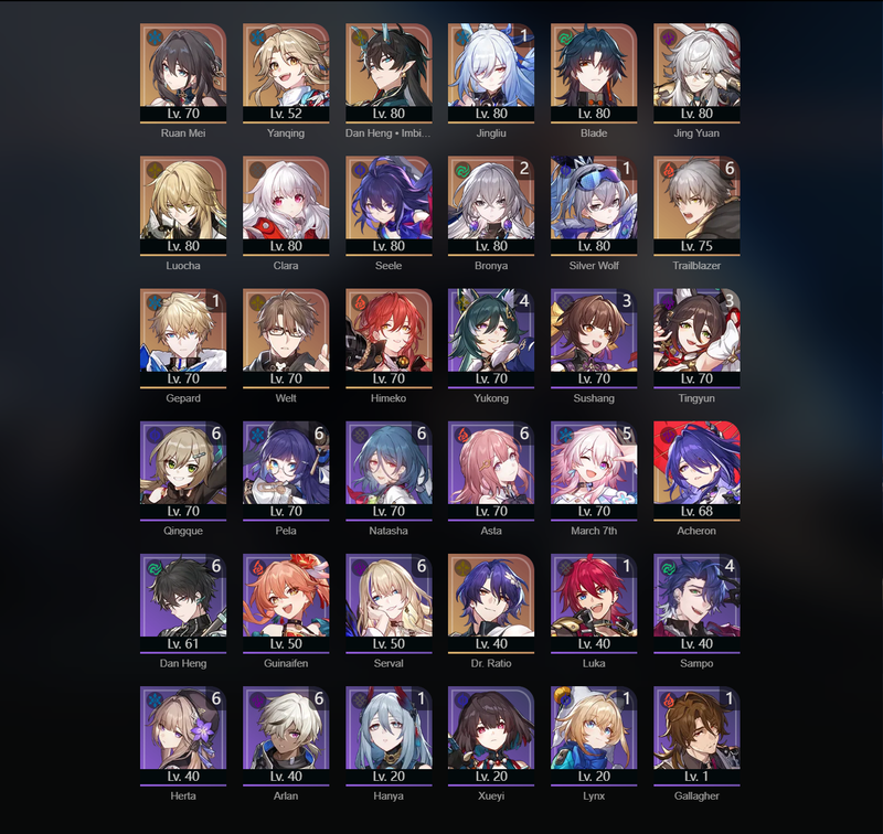 [Asia] TL70 - Ruan Mei,Dan Heng,Blade,Jing Yuan,Luocha,Clara,Seele,Welt,Himeko,Acheron,Jingliu(E1)