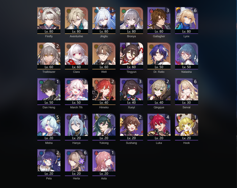 [Asia] TL66 - Firefly,Aventurine,Bronya,Welt,Clara,Jingliu(E1),Himeko(E2)