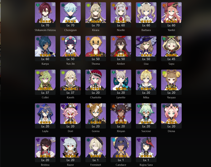 [Asia] AR58 - Ayaka,Nahida,Miko,Kazuha,Zhongli,Furina,Nilou,Xianyun,Alhaitham,Keqing,Qiqi,Shenhe,Jean(C1),Dehya(C1)