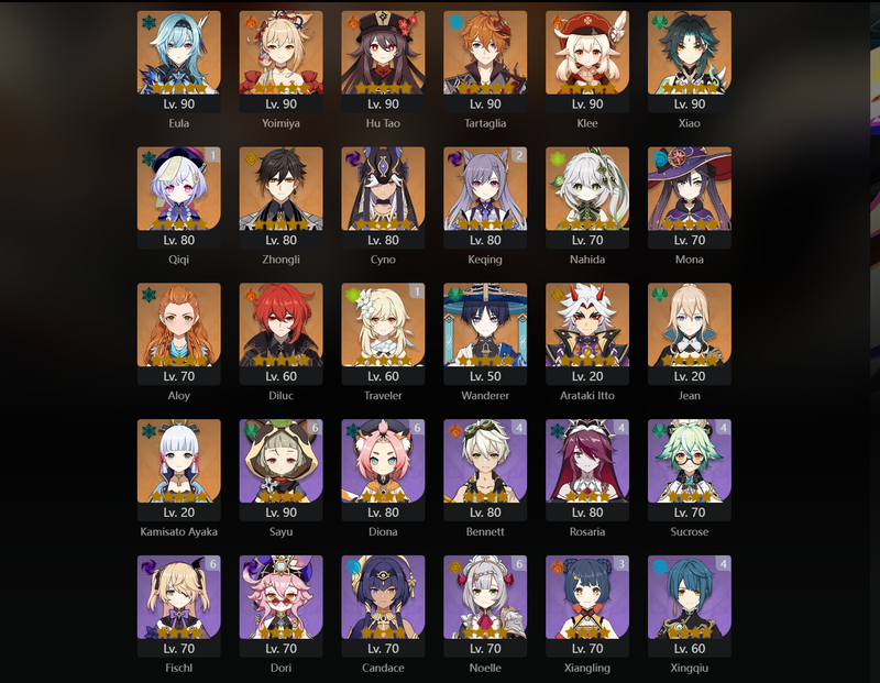 [America] AR59 - Eula,Yoimiya,Hu Tao,Tartaglia,Klee,Xiao,Zhongli,Cyno,Nahida,Mona,Diluc,Wanderer,Itto,Jean,Ayaka,Qiqi(C1),Keqing(C2)