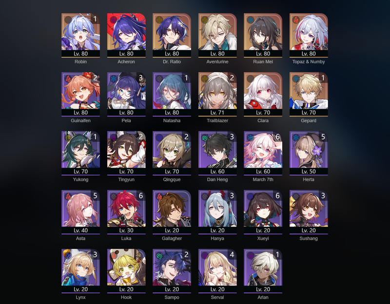 [Asia]Tl67 - Jiaoqiu,Acheron,Aventurina,Ruan Mei,Topaz,Clara,Gepard(E1),Robin(E1)