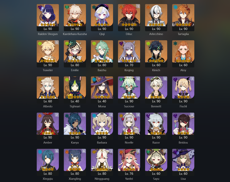 [America] AR57 - Raiden Shogun,Kazuha,Qiqi,Arlecchino,Tartaglia,Emilie,Baizhu,Kinich,Albedo,Tighnari,Mona,Diluc(C1)