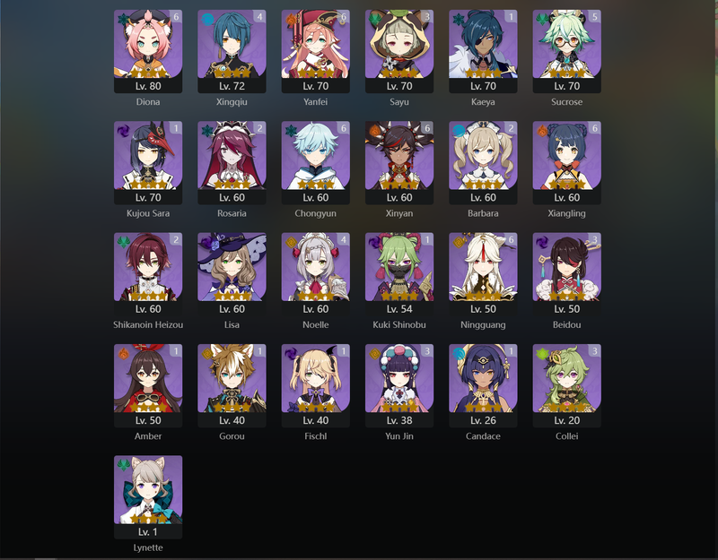 [Asia] AR56 - Xiao,Raiden Shogun,Tartaglia,Ayaka,Miko,Ayato,Yelan,Albedo,Cyno,Tighnari,Keqing,Diluc(C1)