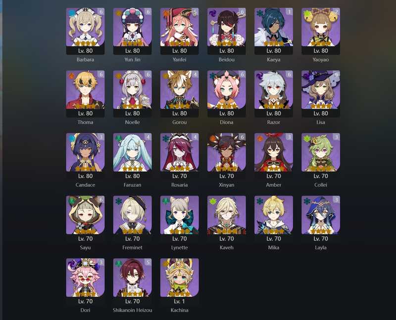 [Asia] AR60 - Nahida,Ayato,Yelan,Kokomi,Raiden Shogun,Hu Tao,Furina,Cyno,Itto,Eula,Zhongli,Kazuha(C1),Ganyu(C1),Tartaglia(C1),Mona(C1),Jean(C2),Keqing(C5),Diluc(C5)